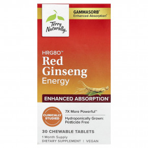 Terry Naturally, HRG80™ Red Ginseng Energy, 30 жевательных таблеток (100 мг в 1 таблетке) - описание | фото