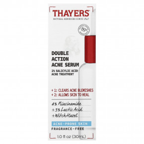 Thayers, сыворотка против акне двойного действия, для кожи, склонной к акне, без отдушек, 30 мл (1 жидк. унция) в Москве - eco-herb.ru | фото