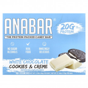 The Anabar, The Protein-Packed Candy Bar®, печенье с кремом из белого шоколада, 12 батончиков по 65 г (2,29 унции) - подробнее The Anabar, The Protein-Packed Candy Bar®, печенье с кремом из белого шоколада, 12 батончиков по 65 г (2,29 унции) - описание