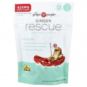 The Ginger People, Ginger Rescue®, твердые леденцы с имбирем, 30 леденцов в индивидуальной упаковке - описание | фото