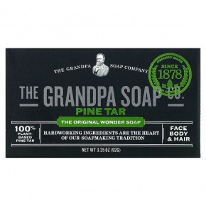 The Grandpa Soap Co., Мыло для лица, тела и волос, сосновый деготь, 92 г (3,25 унции) - описание