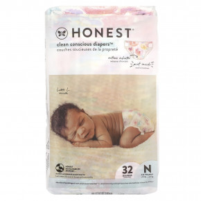 The Honest Company, Clean Conscious Diapers ™, для новорожденных, весом менее 10 фунтов, со вкусом розы, 32 подгузника в Москве - eco-herb.ru | фото