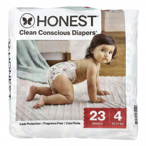 The Honest Company, Clean Conscious Diapers™, размер 4, 10–17 кг (22–37 фунтов), Barnyard Baby, 23 подгузника - описание | фото