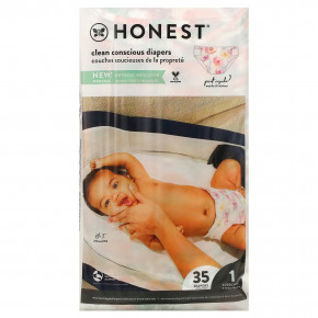 The Honest Company, Подгузники Honest, размер 1, 8–14 фунтов, цветение розы, 35 подгузников - описание | фото