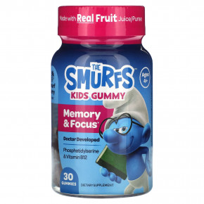 The Smurfs, Kids Gummy, для памяти и концентрации, от 4 лет, смурфики, 30 жевательных таблеток - описание