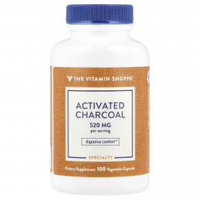 The Vitamin Shoppe, активированный уголь, 100 растительных капсул (260 мг в 1 капсуле) - описание | фото