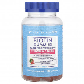 The Vitamin Shoppe, Жевательные мармеладки с биотином, клубника, 120 жевательных таблеток (5000 мкг в 1 жевательной мармеладке) - описание | фото