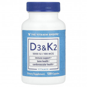 The Vitamin Shoppe, Витамины D3 и K2, 120 капсул - описание