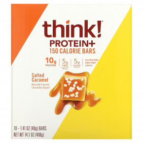 Think !, Батончики Protein + 150 Calorie, соленая карамель, 10 батончиков по 1,41 унции (40 г) каждый в Москве - eco-herb.ru | фото