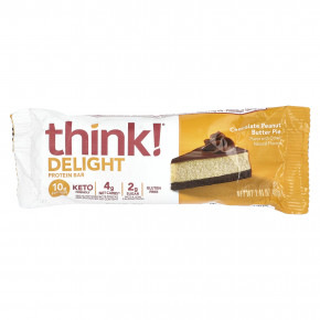 Think !, Delight Protein Bar, шоколадный пирог с арахисовой пастой, 10 батончиков, 40 г (1,41 унции) каждый в Москве - eco-herb.ru | фото