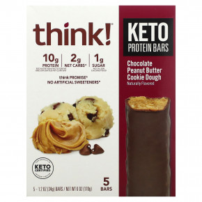 Think !, Keto Protein Bars, шоколадное печенье с арахисовым маслом, 5 батончиков, 34 г (1,2 унции) в Москве - eco-herb.ru | фото