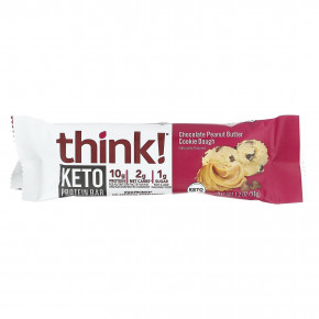 Think !, Keto Protein Bars, шоколадное тесто для печенья с арахисовой пастой, 10 батончиков, 34 г (1,2 унции) каждый в Москве - eco-herb.ru | фото