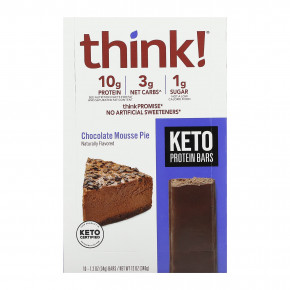 Think !, Keto Protein Bars, шоколадный муссовый пирог, 10 батончиков по 34 г (1,2 унции) в Москве - eco-herb.ru | фото