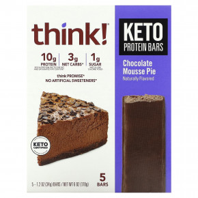 Think !, Keto Protein Bars, шоколадный муссовый пирог, 5 батончиков по 34 г (1,2 унции) в Москве - eco-herb.ru | фото