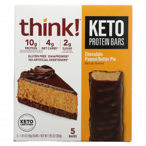 Think !, Keto Protein Bars, шоколадный пирог с арахисовой пастой, 5 батончиков, 40 г (1,41 унции) каждый - описание