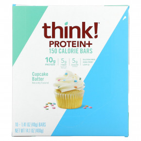 Think !, Snack Protein Bar, тесто для кексов, 10 батончиков, 40 г (1,41 унции) каждый - описание | фото