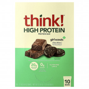 Think !, высокопротеиновые батончики, Girl Scouts Thin Mints™, 10 батончиков, 60 г (2,1 унции) каждый - описание | фото
