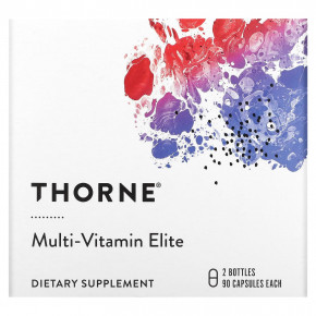 Thorne, Multi-Vitamin Elite, мультивитамины для приема утром и вечером, 2 флакона, по 90 капсул - описание | фото