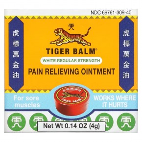 Tiger Balm, Обезболивающий бальзам, белый, средняя сила, 0,14 унции (4 г) в Москве - eco-herb.ru | фото