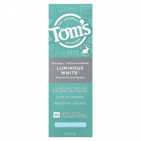 Tom's of Maine, Luminous White®, зубная паста от кариеса с фтором, чистая мята, 113 г (4 унции) в Москве - eco-herb.ru | фото