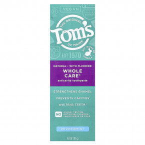Tom's of Maine, Whole Care®, натуральная зубная паста от кариеса с фтором, перечная мята, 113 г (4 унции) в Москве - eco-herb.ru | изображение Tom's of Maine, Whole Care®, натуральная зубная паста от кариеса с фтором, перечная мята, 113 г (4 унции) в Москве - eco-herb.ru | фото
