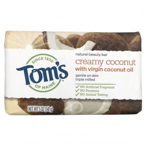 Tom's of Maine, Натуральное мыло для красоты, кремовый кокос с кокосовым маслом первого отжима, 141 г (5 унций) - описание