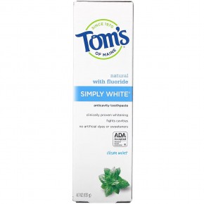 Tom's of Maine, Зубная паста Simply White от кариеса с фтором, чистая мята, 133 г (4,7 унции) в Москве - eco-herb.ru | фото