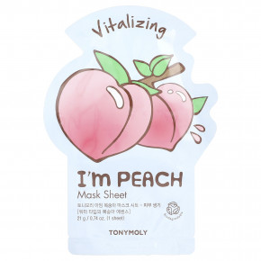TonyMoly, I'm Peach, восстанавливающая тканевая маска с персиком, 1 шт., 21 г (0,74 унции) - описание