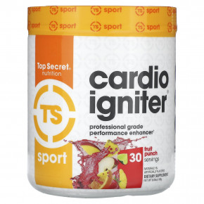 Top Secret Nutrition, Sport, Cardio Igniter, средство для повышения производительности профессионального уровня, фруктовый пунш, 180 г (6,35 унции) - описание | фото