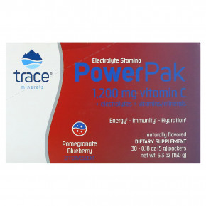 Trace, электролит для повышения выносливости, PowerPak, со вкусом граната и черники, 30 пакетиков по 5 г (0,18 унции) - описание