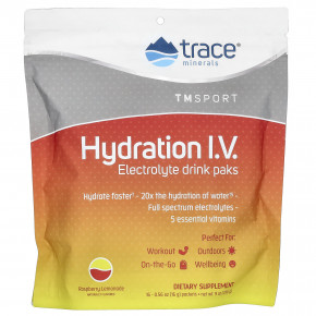 Trace, Hydration IV, Пакеты для напитков с электролитами, малиново-лимонадный вкус, 16 пакетов по 0,56 унции (16 г) каждый в Москве - eco-herb.ru | фото