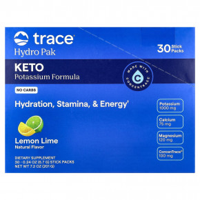 Trace, Hydro Pak Keto, лимон и лайм, 30 стик-пакетов по 6,7 г (0,24 унции) - описание