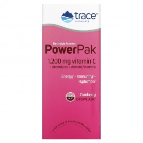 Trace Minerals ®, электролит для повышения выносливости, PowerPak, со вкусом клюквы, 30 пакетиков по 5,3 г (0,19 унции) в Москве - eco-herb.ru | фото