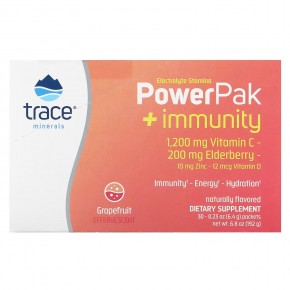 Trace Minerals ®, Electrolyte Stamina, PowerPak + Immunity, грейпфрут, 30 пакетиков по 6,4 г (0,23 унции) в Москве - eco-herb.ru | фото