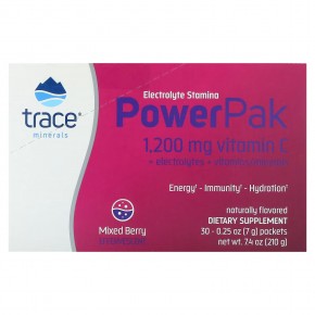 Trace Minerals ®, Electrolyte Stamina PowerPak, ягодная смесь, 30 пакетиков по 7 г (0,25 унции) в Москве - eco-herb.ru | фото