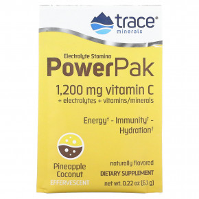 Trace, PowerPak, электролит для повышения выносливости, ананас и кокос, 30 пакетиков, по 6,1 г (0,22 унции) в Москве - eco-herb.ru | фото