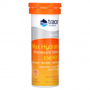 Trace, TM Sport, Max-Hydrate Energy, шипучие таблетки для повышения уровня энергии, со вкусом апельсина, 8 туб, по 10 таблеток в каждом в Москве - eco-herb.ru | фото