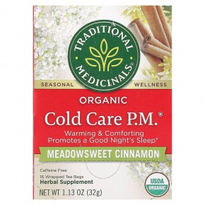 Traditional Medicinals, Organic Cold Care PM, Meadowsweet Cinnamon, Caffeine Free, 16 Wrapped Tea Bags, 1.13 oz (32 g) Each в Москве - eco-herb.ru | фото