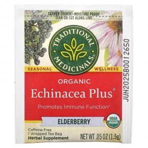 Traditional Medicinals, Organic Echinacea Plus, бузина, без кофеина, 16 чайных пакетиков в упаковке, 24 г (0,85 унции) в Москве - eco-herb.ru | фото