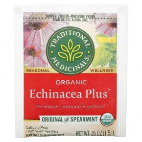 Traditional Medicinals, Organic Echinacea Plus, оригинальный вкус с мятой, без кофеина, 16 чайных пакетиков в упаковке, 24 г (0,85 унции) в Москве - eco-herb.ru | фото