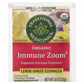 Traditional Medicinals, Organic Immune Zoom®, эхинацея с лимоном и имбирем, без кофеина, 16 чайных пакетиков в упаковке, 32 г (1,13 унции) в Москве - eco-herb.ru | фото