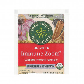 Traditional Medicinals, Organic Immune Zoom, Elderberry Echinacea, Caffeine Free, 16 Wrapped Tea Bags, 0.99 oz (28 g) в Москве - eco-herb.ru | фото