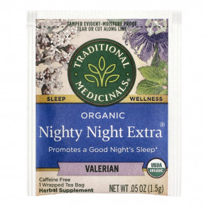 Traditional Medicinals, Organic Nighty Night Extra, мелисса и валериана, без кофеина, 16 чайных пакетиков в упаковке, 24 г (0,85 унции) в Москве - eco-herb.ru | фото