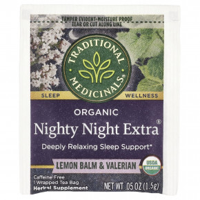 Traditional Medicinals, Organic Nighty Night Extra®, мелисса лекарственная и валериана, без кофеина, 48 чайных пакетиков, 72 г (2,53 унции) в Москве - eco-herb.ru | фото