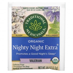 Traditional Medicinals, Organic Nighty Night Extra, мелисса и валериана, без кофеина, 16 чайных пакетиков в упаковке, 24 г (0,85 унции) в Москве - eco-herb.ru | фото