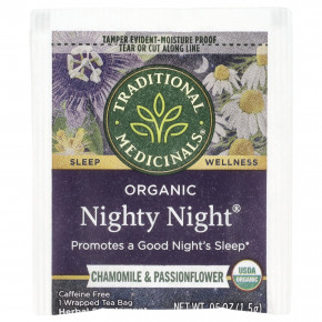 Traditional Medicinals, Organic Nighty Night®, ромашка и пассифлора, без кофеина, 16 чайных пакетиков, 24 г (0,85 унции) в Москве - eco-herb.ru | фото