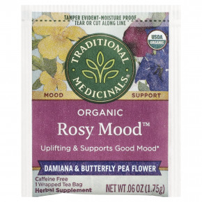 Traditional Medicinals, Organic Rosy Mood ™, дамиана и цветы гороха-бабочки, без кофеина, 16 чайных пакетиков в упаковке, 28 г (0,99 унции) в Москве - eco-herb.ru | фото