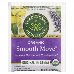 Traditional Medicinals, Organic Smooth Move®, оригинальный вкус с сенной, без кофеина, 16 упакованных чайных пакетиков, 32 г (1,13 унции) в Москве - eco-herb.ru | фото