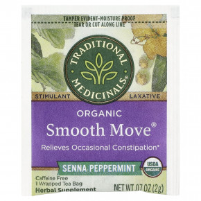 Traditional Medicinals, Organic Smooth Move®, перечная мята сенна, без кофеина, 16 упакованных чайных пакетиков, 32 г (1,13 унции) в Москве - eco-herb.ru | фото