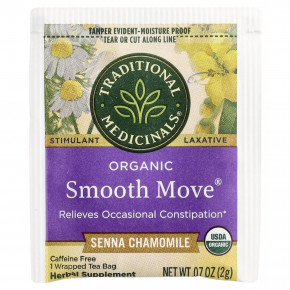 Traditional Medicinals, Organic Smooth Move®, сенна и ромашка, без кофеина, 16 упакованных чайных пакетиков, 32 г (1,13 унции) в Москве - eco-herb.ru | фото